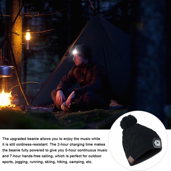 ? LED MIC BEANIE HAT MUSIC HEADPHONES CAP WIRELESS NIGHT HEAD LIGHT WARM SKI main image 10